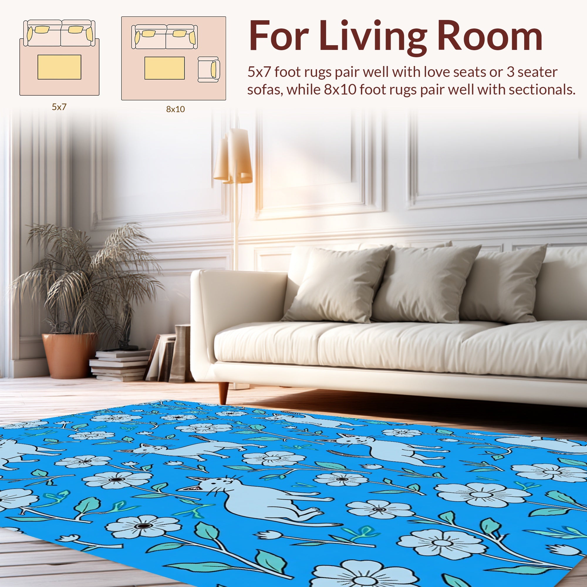 Playful Cat Flower Pattern Rug