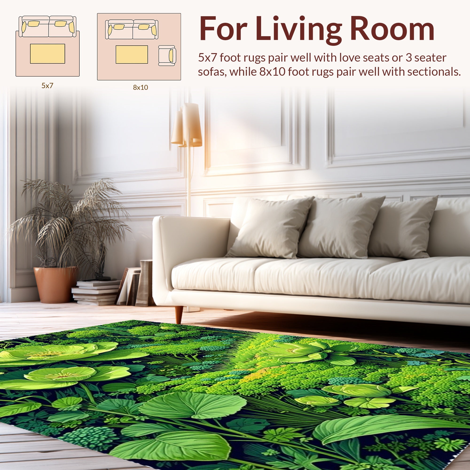 Lush Green Floral Garden Design Rug