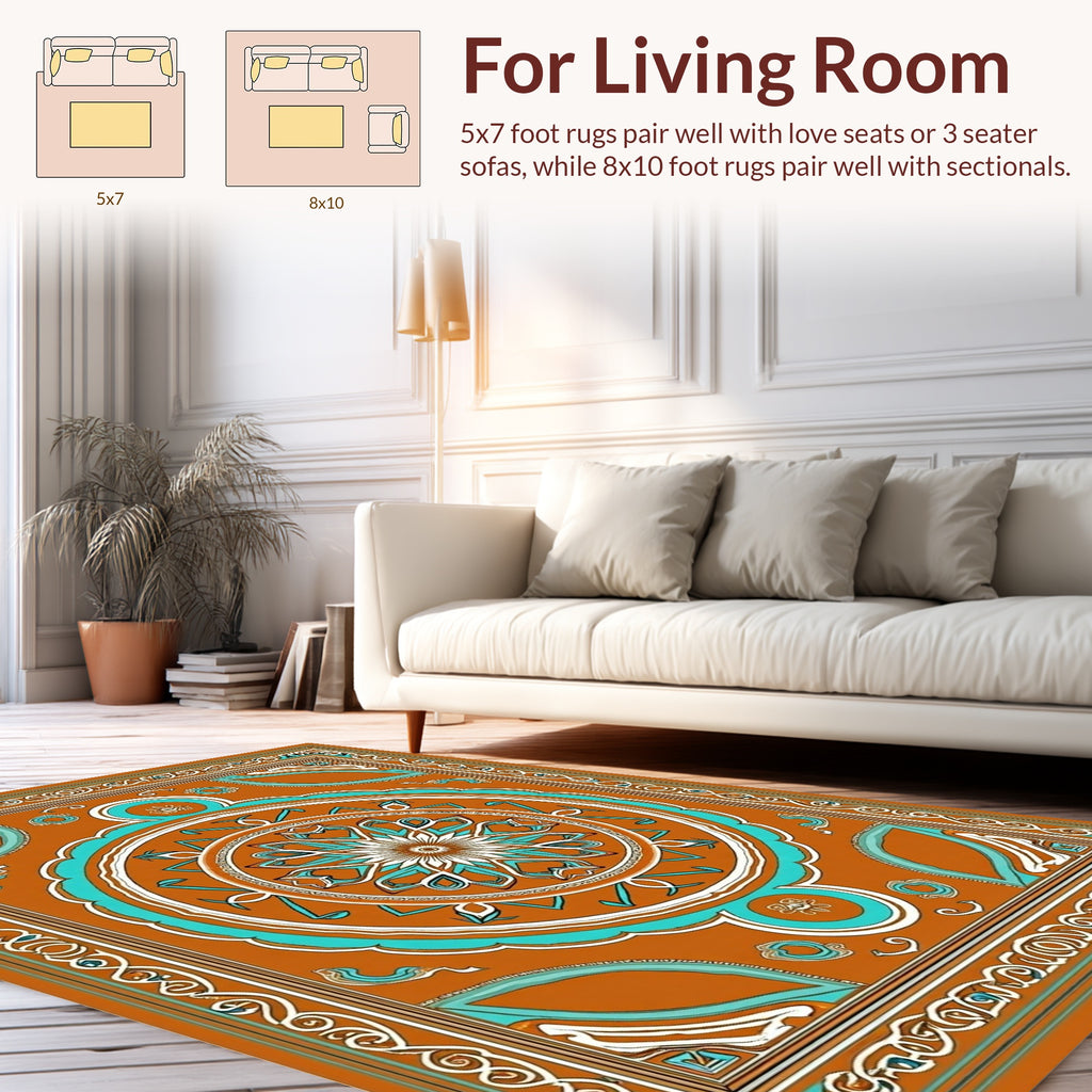 Mandala Border With Turquoise Accents Rug