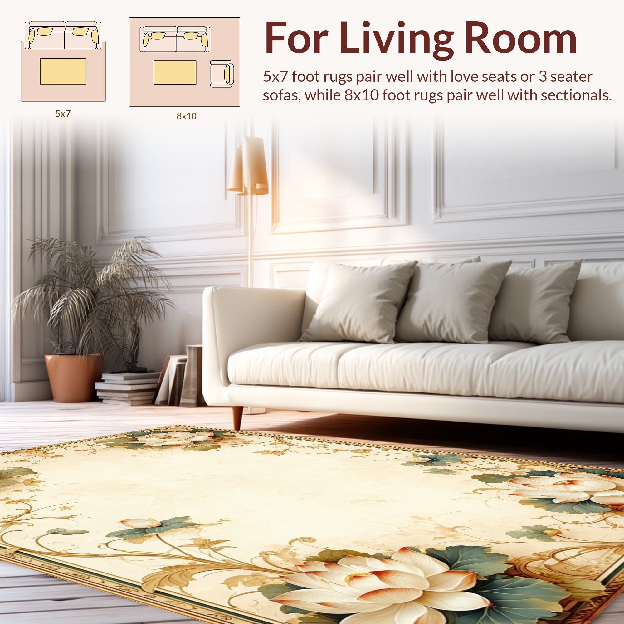 Elegant Floral Scroll Pattern Rug