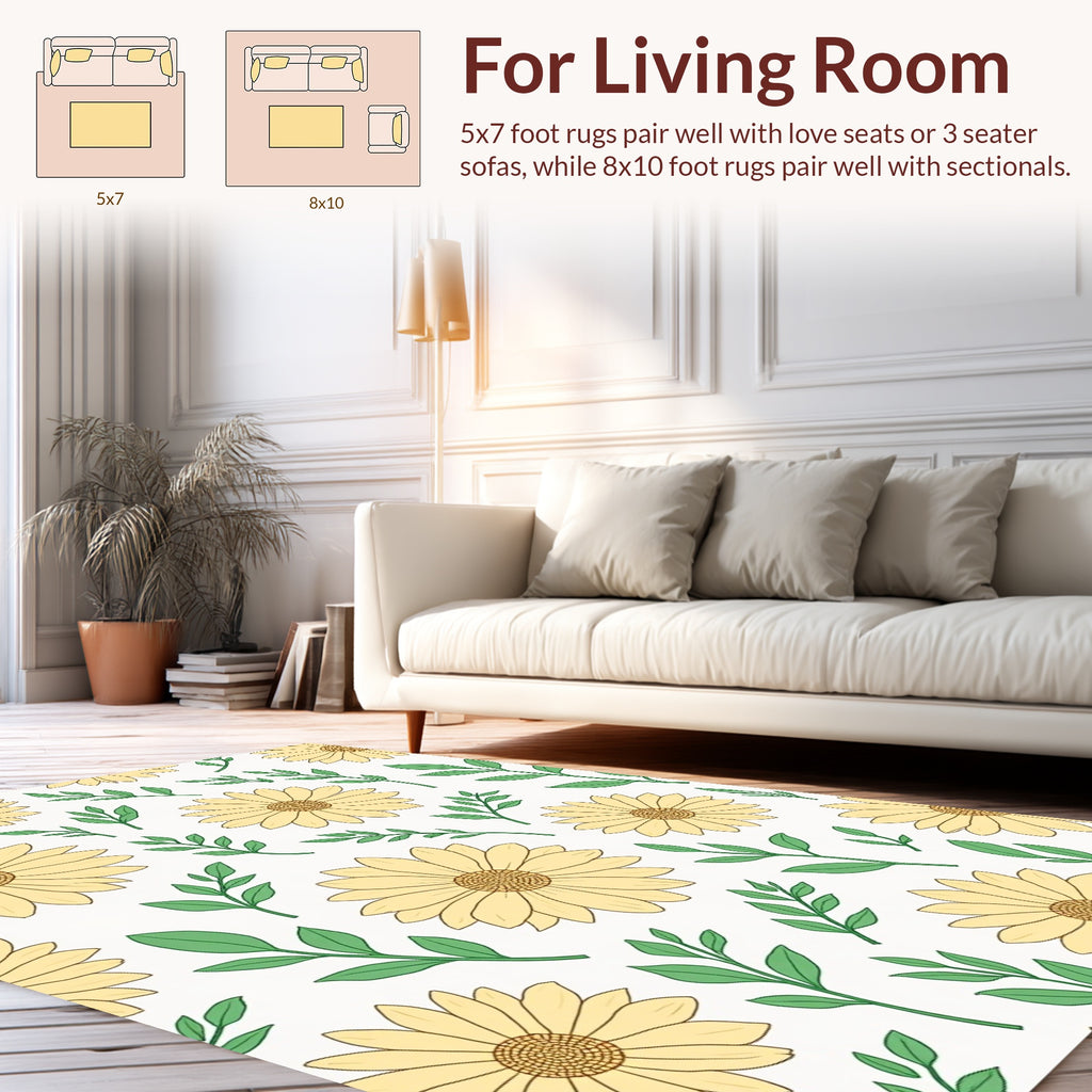 Sunny Daisy and Leaf Pattern Rug