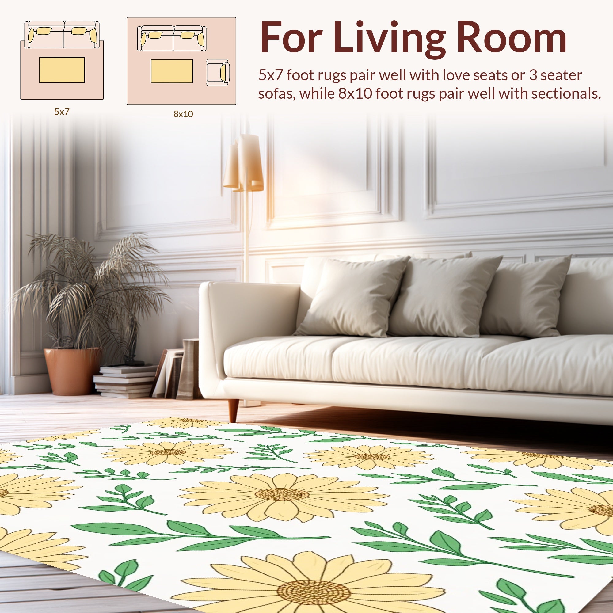 Sunny Daisy and Leaf Pattern Rug