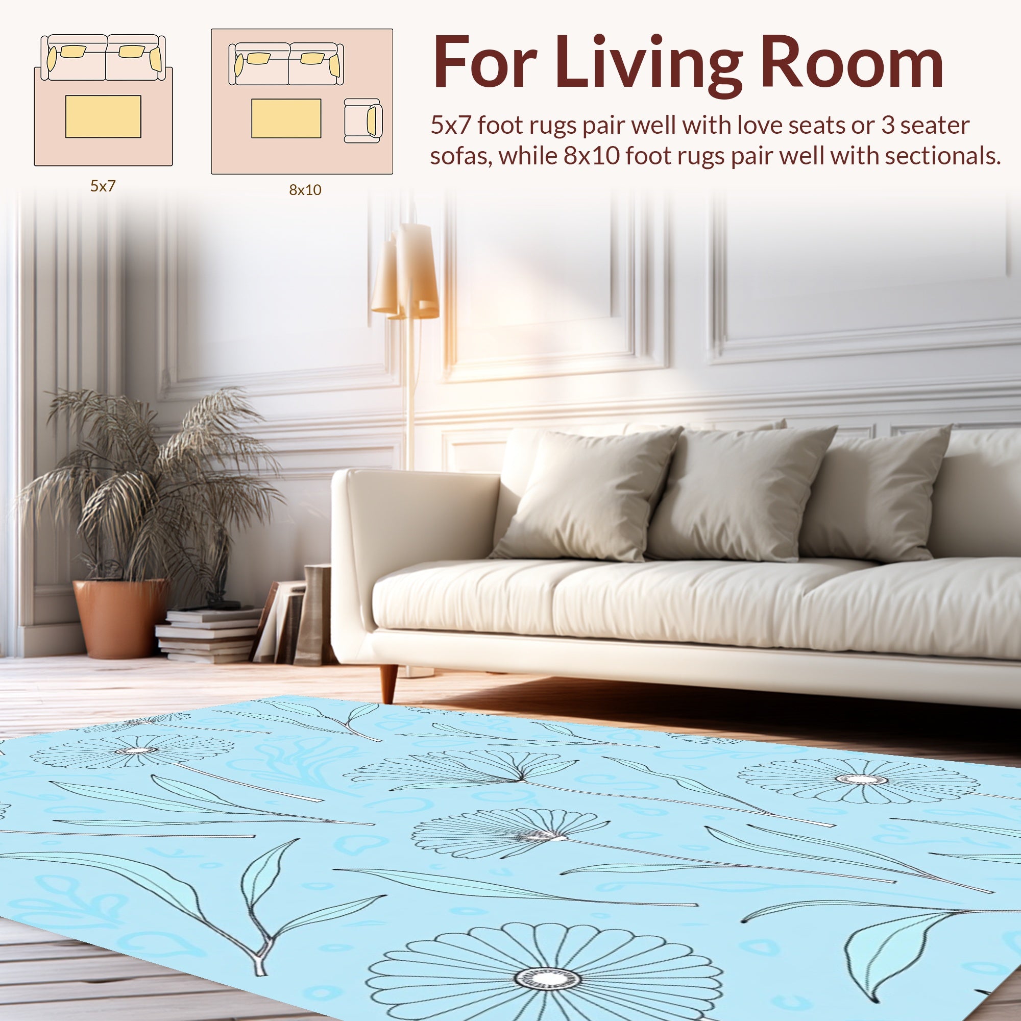 Delicate Floral Line Art Pattern Rug