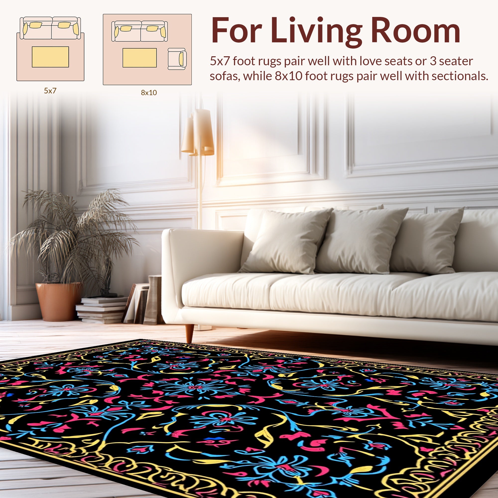 Vivid Floral Vine Intricate Design Rug