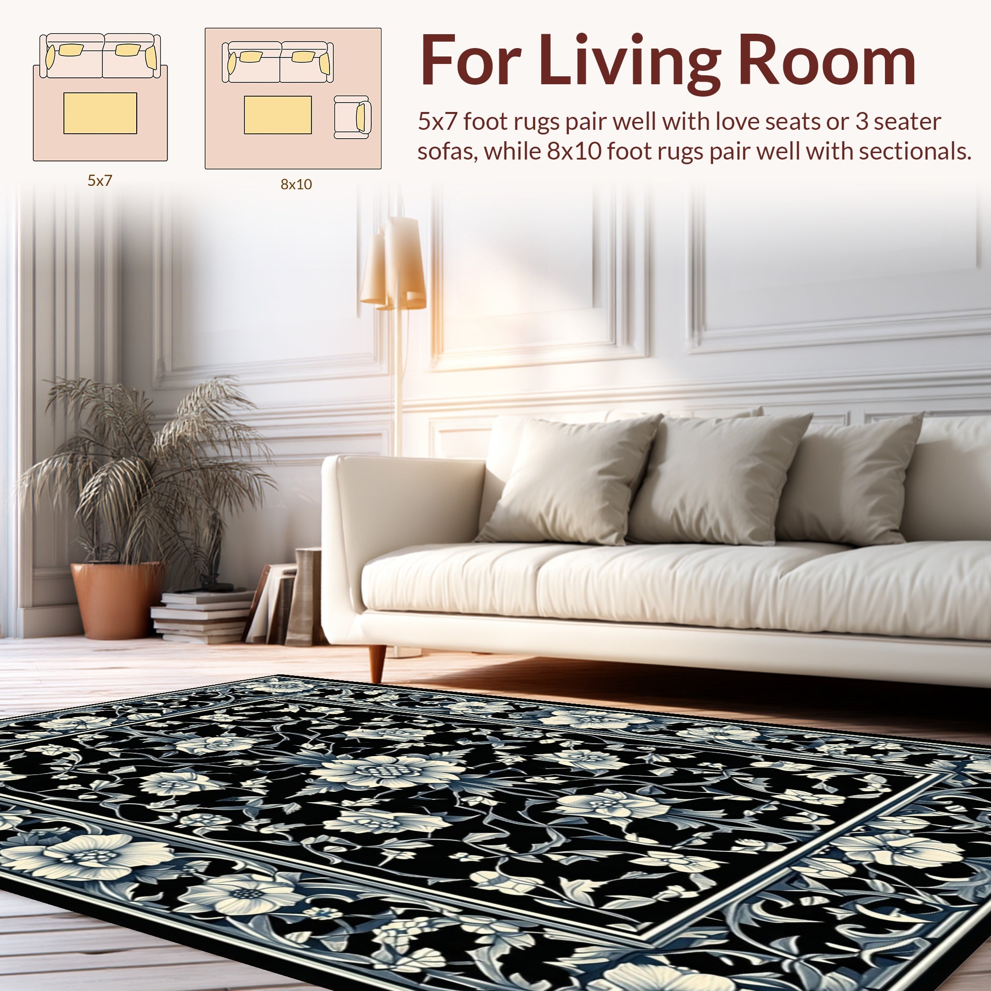 Intricate Floral Scroll Dark Pattern Rug