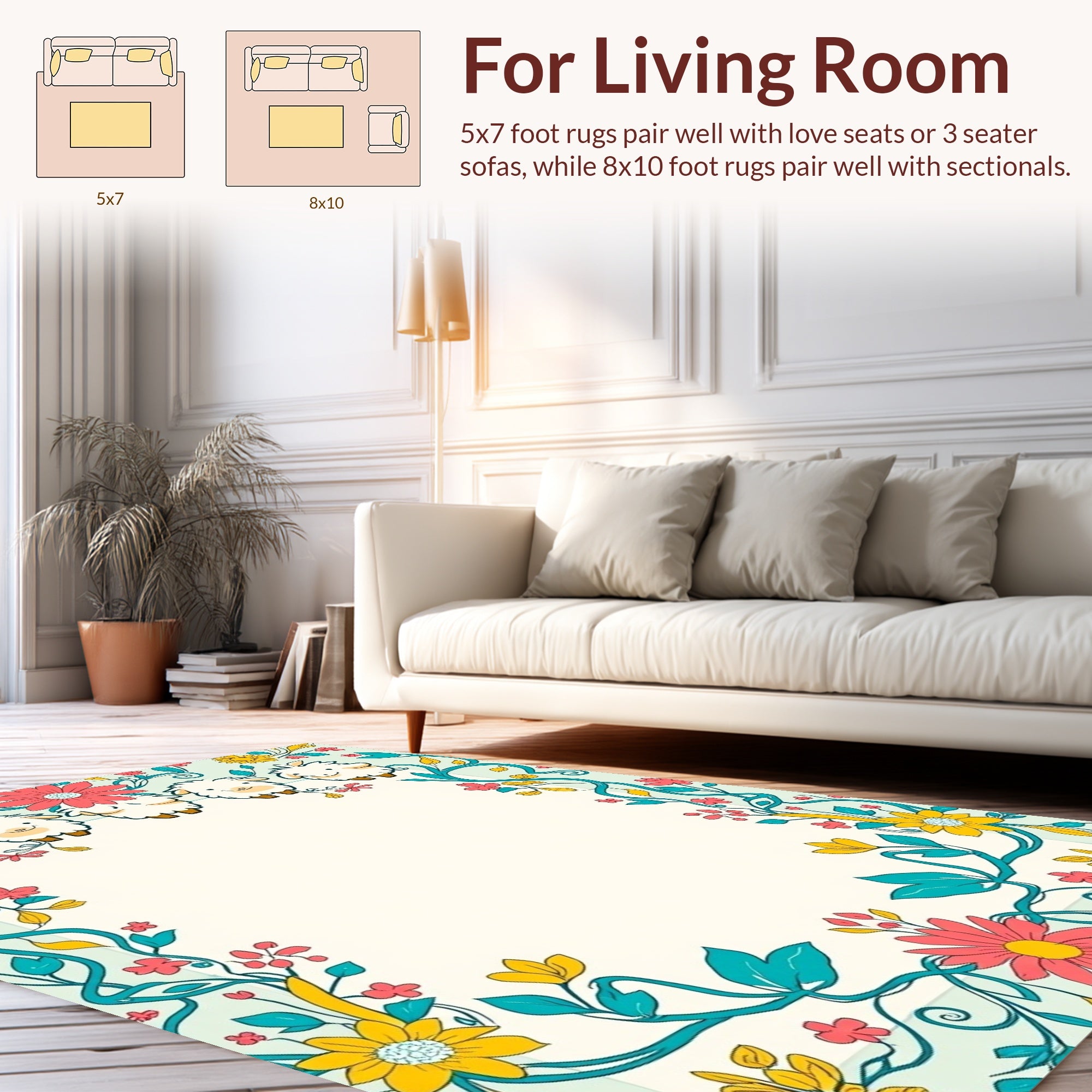 Whimsical Floral Sheep Delight Rug