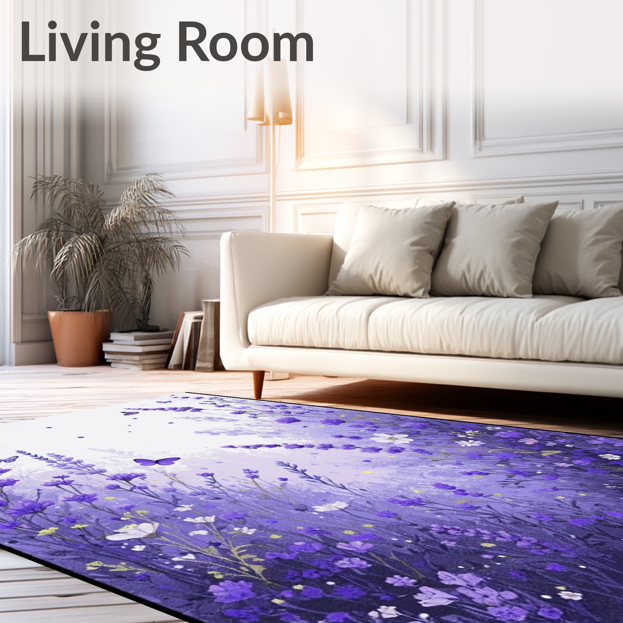 Purple Lavender Butterfly Garden Design Rug
