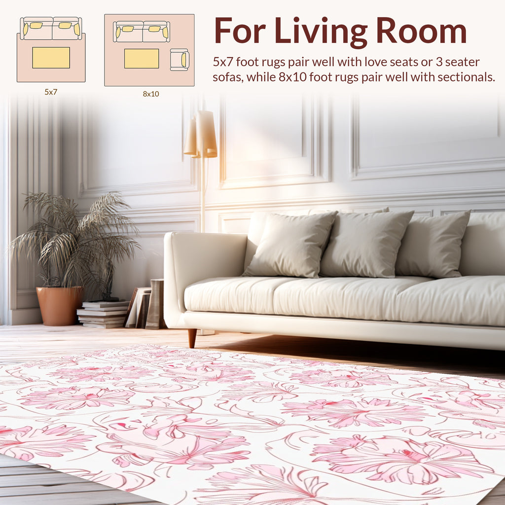 Delicate Pink Floral Whimsical Design Rug