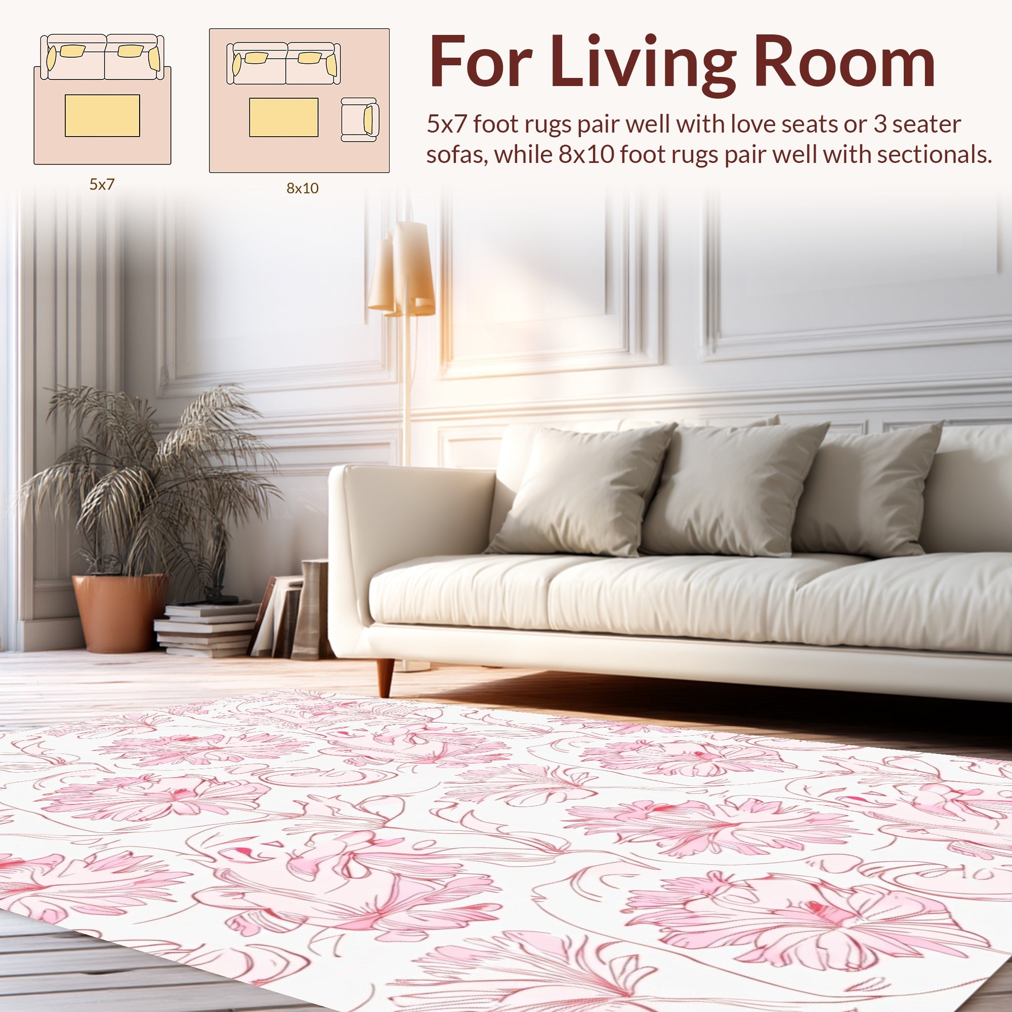 Delicate Pink Floral Whimsical Design Rug