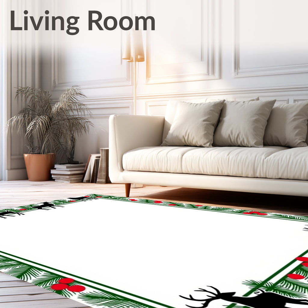 Holiday Deer Pine Holly Collage Rug