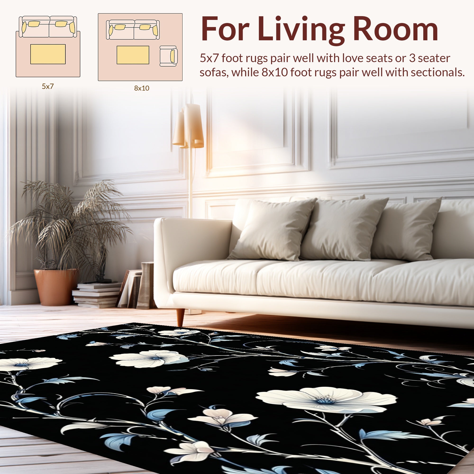 Chic floral vine with white flowers Rug
