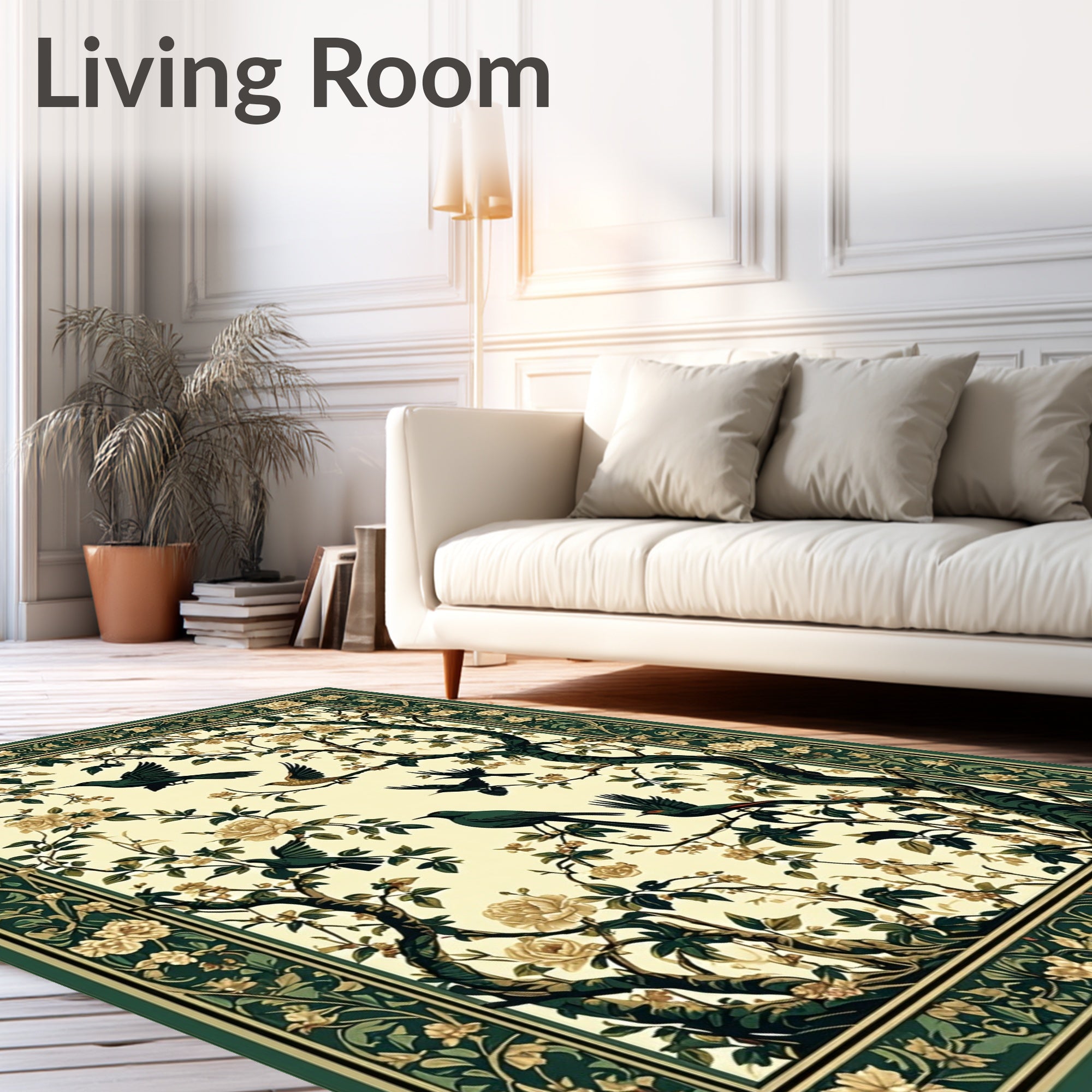 Gilded Bird Tree Floral Pattern Rug