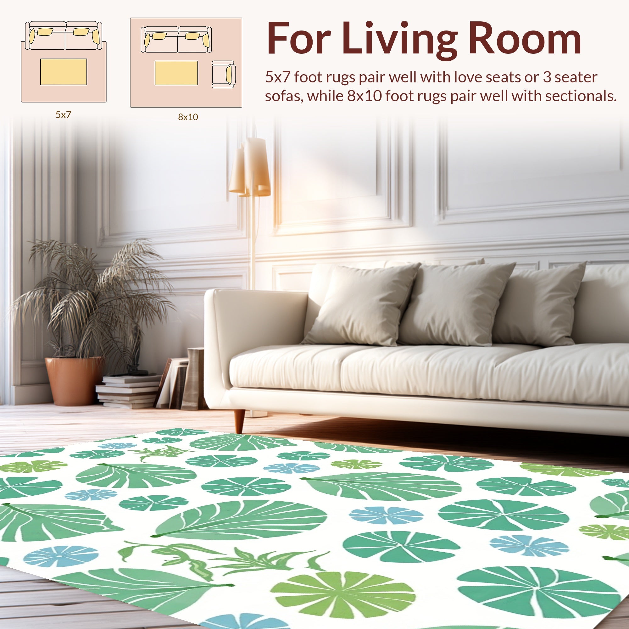 Green Leafy Pond Pattern Rug