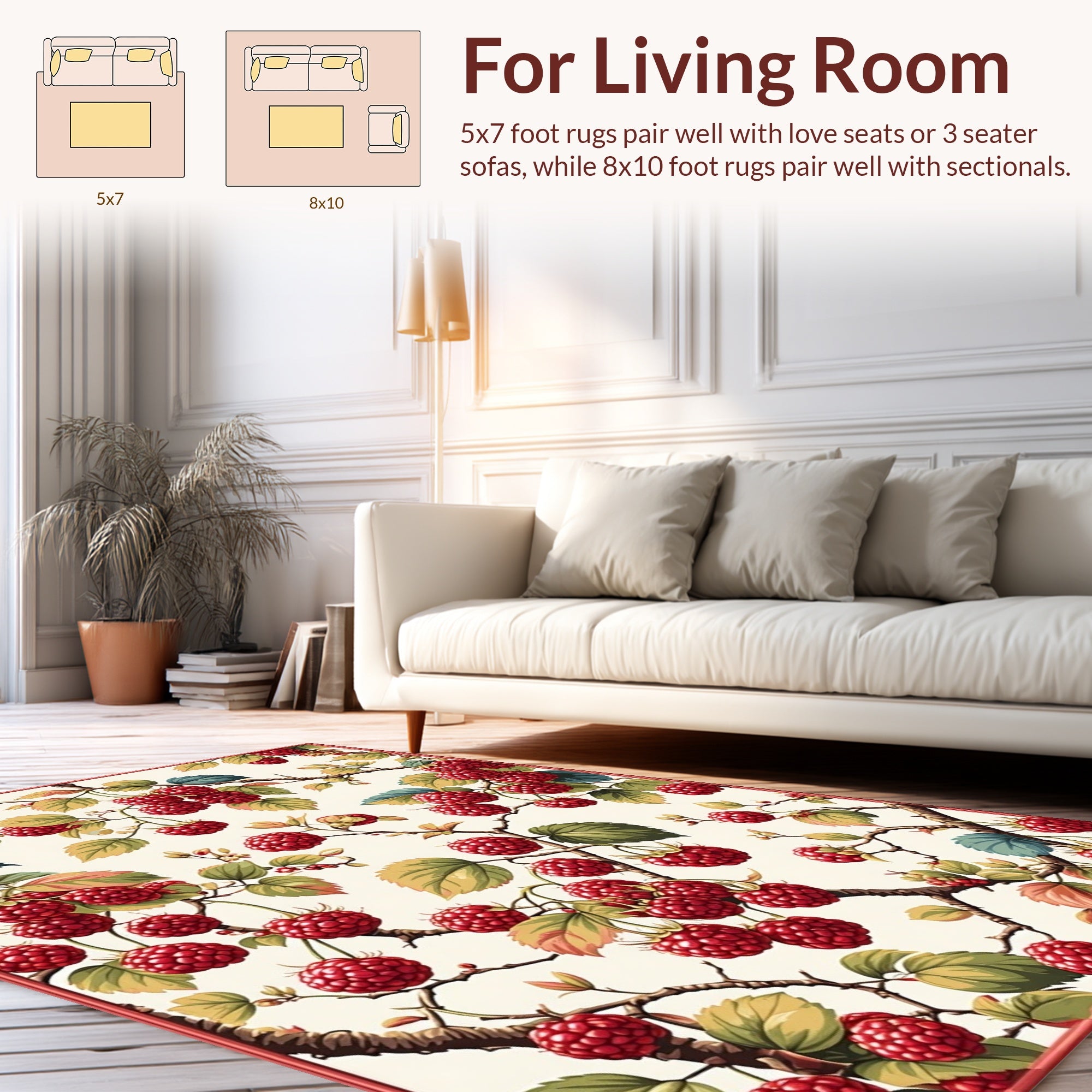 Raspberry Branch Floral Art Rug