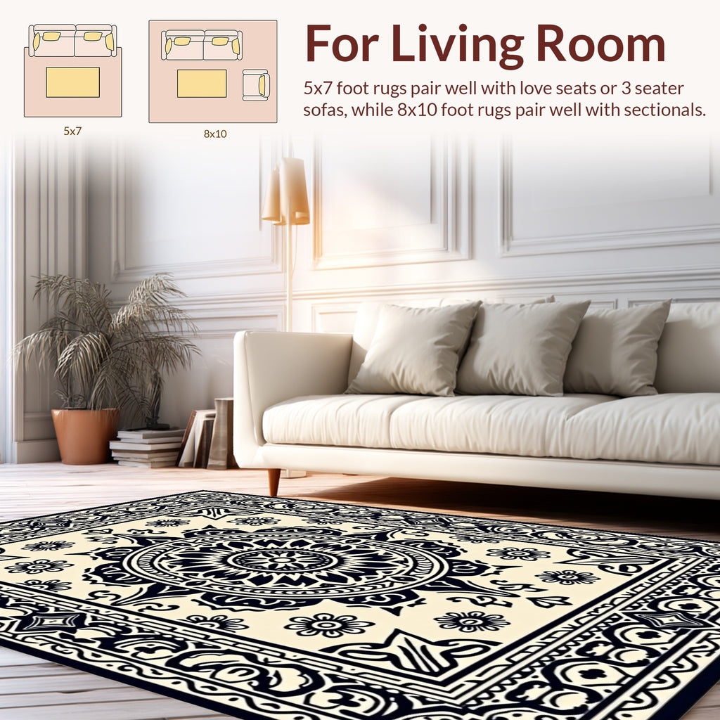 Monochromatic Paisley Floral Design Rug