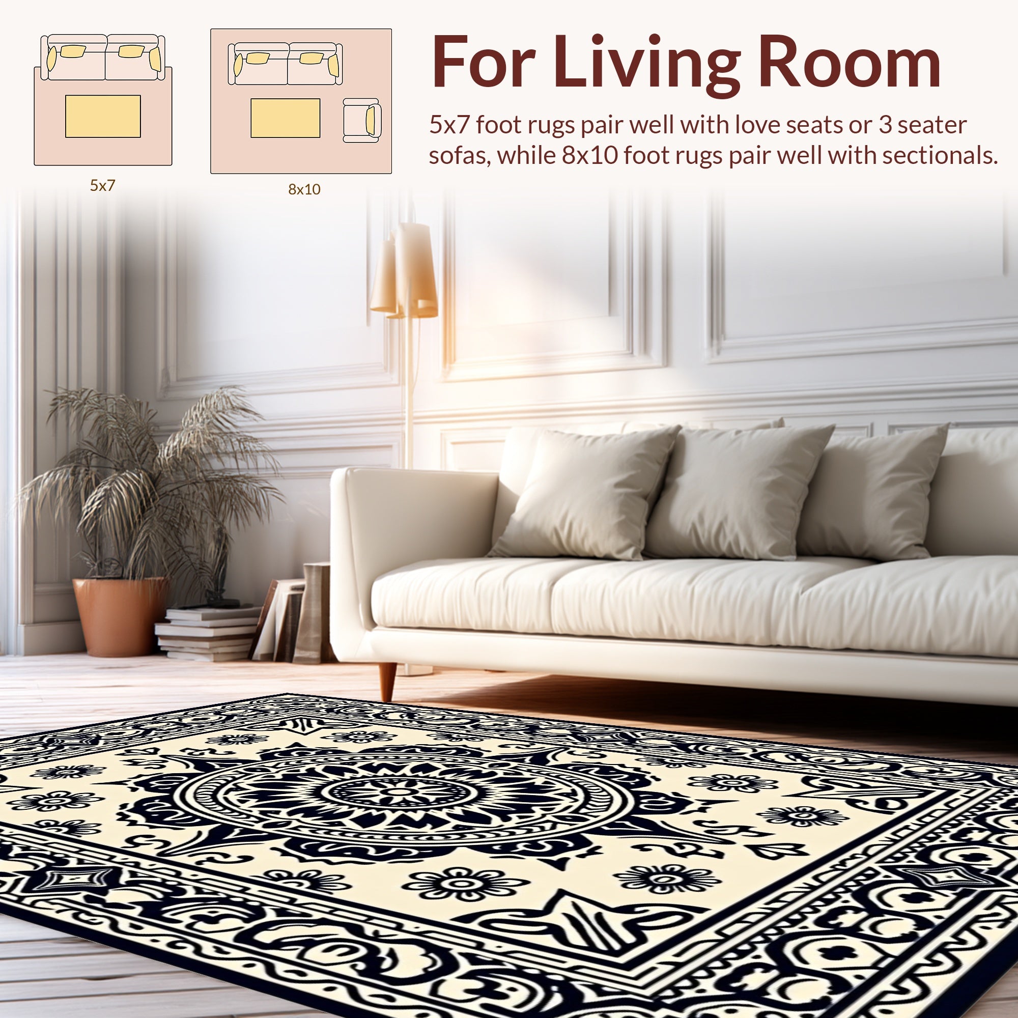 Monochromatic Paisley Floral Design Rug