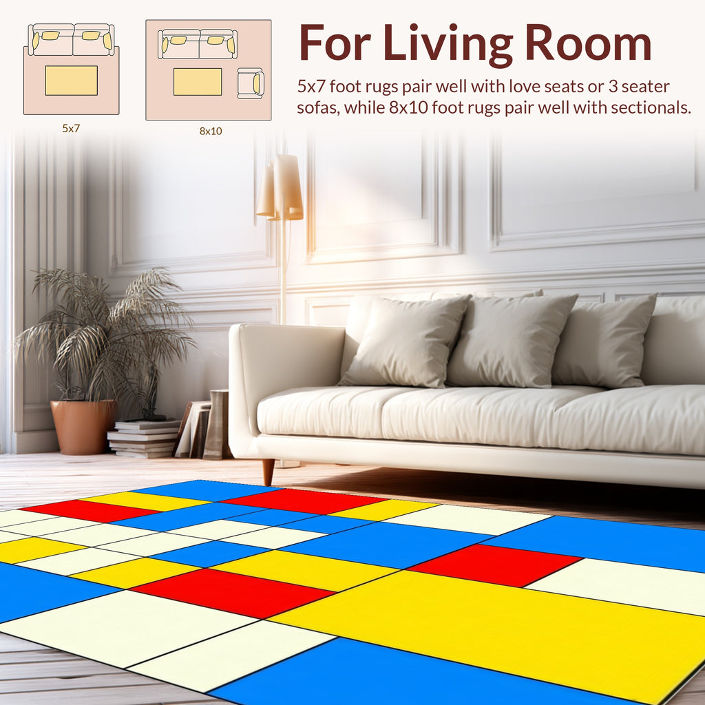 Abstract Red Blue Yellow Geometric Blocks Rug