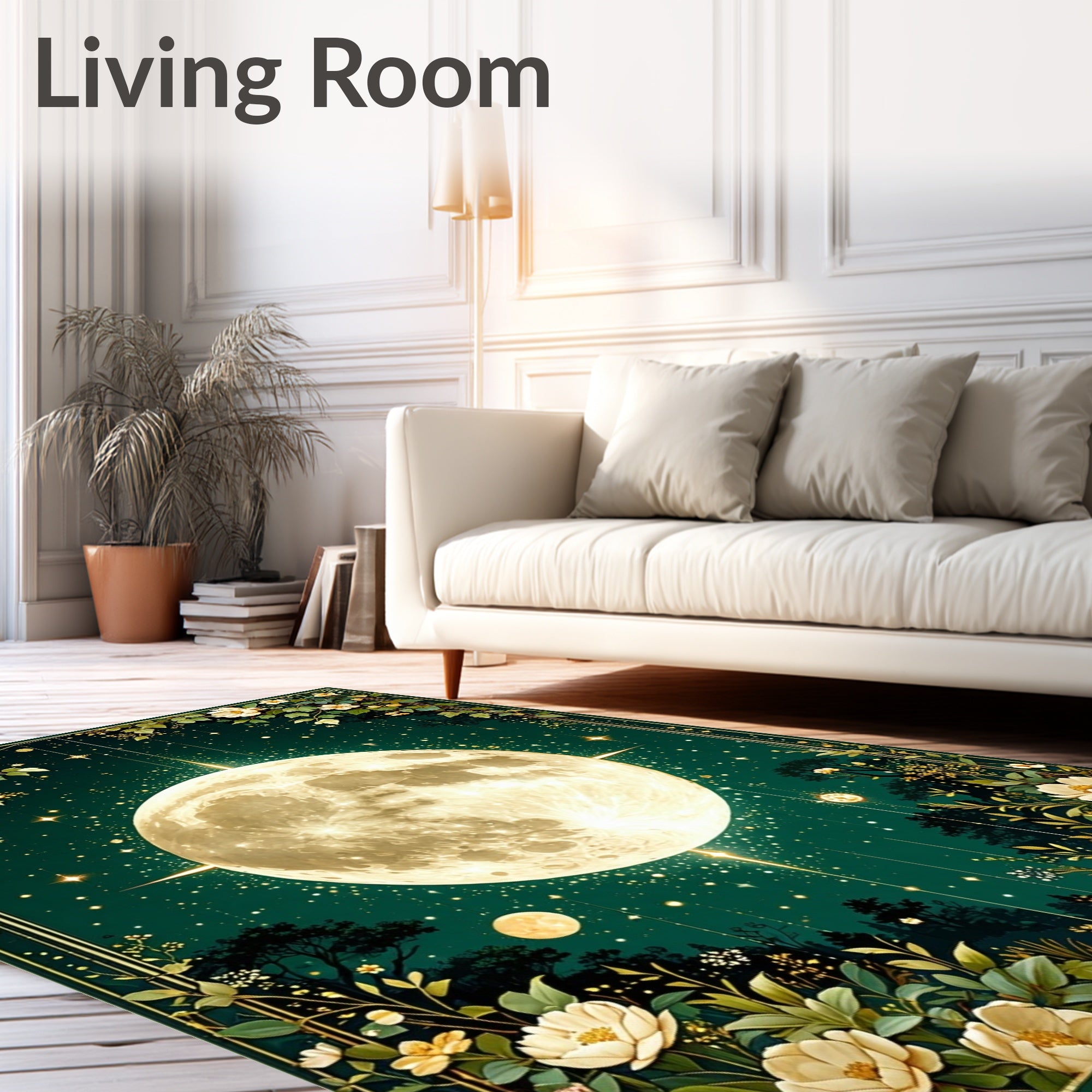 Celestial Moon Floral Garden Rug