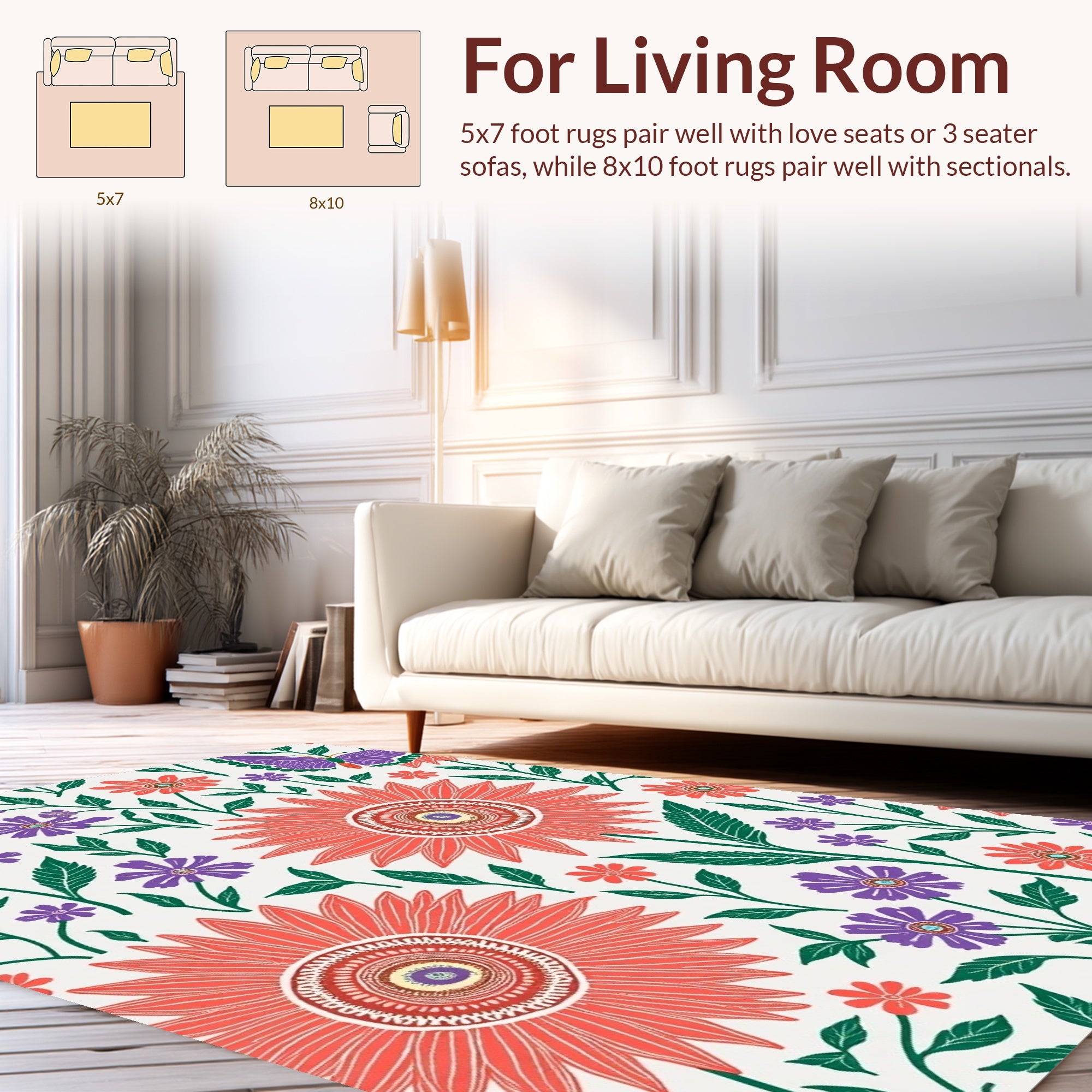 Coral Bloom Butterfly Botanical Design Rug