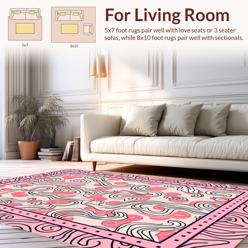 Whimsical Pink Flow Art Pattern Rug