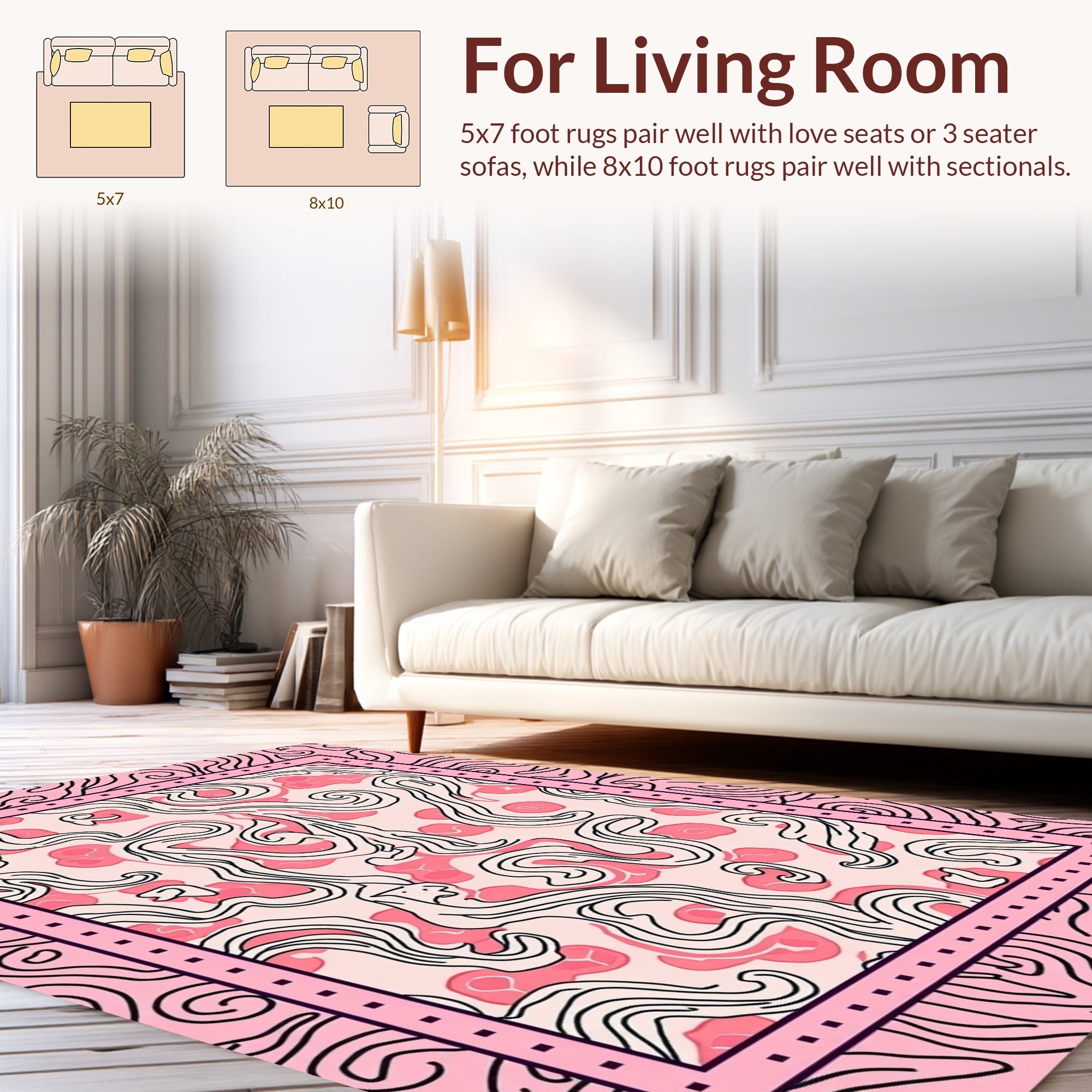 Whimsical Pink Flow Art Pattern Rug