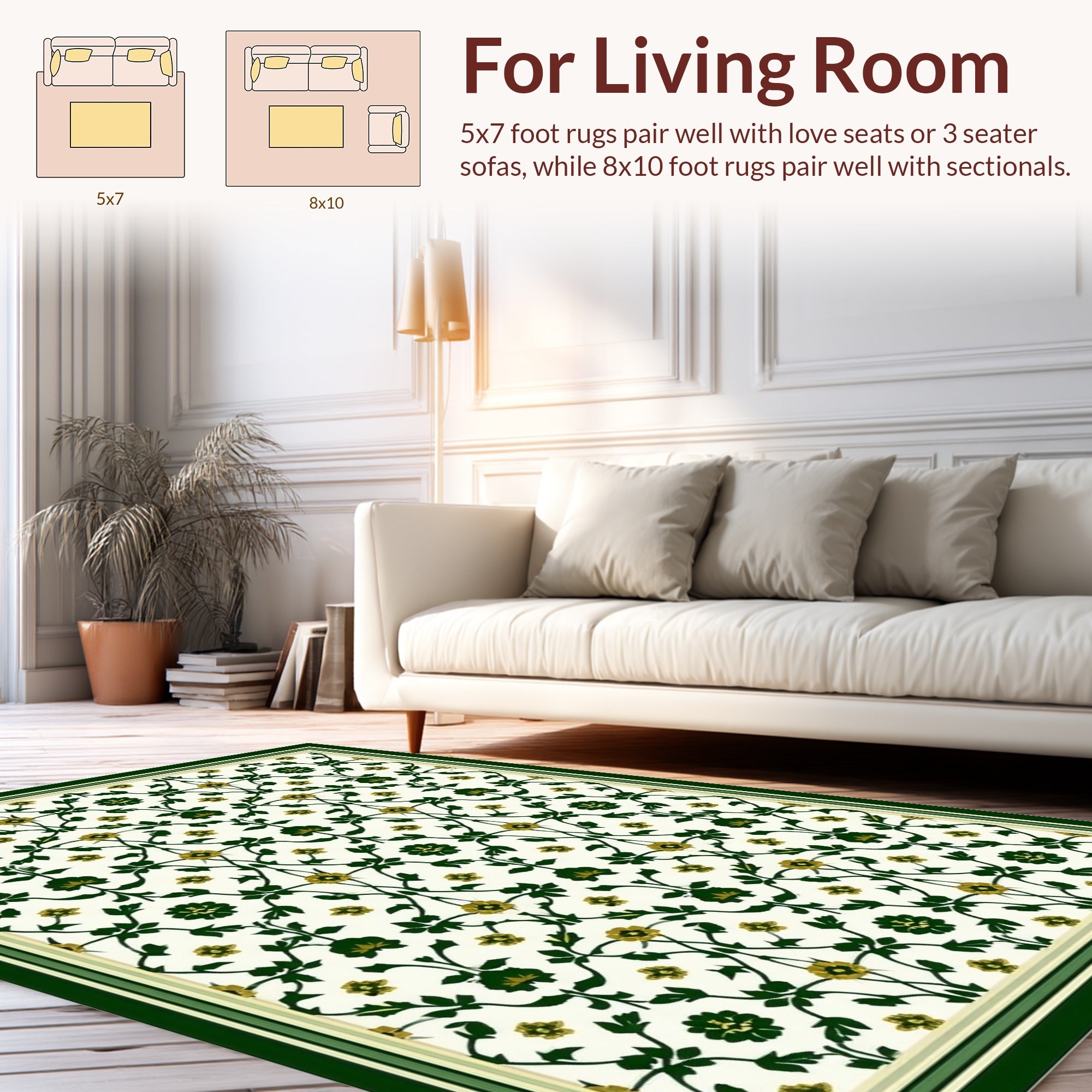 Ornate Green Floral Pattern Rug