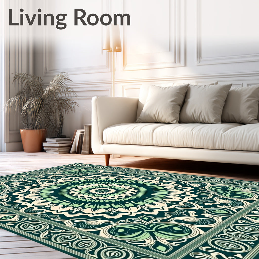 Deep Teal Medallion Floral Border Rug