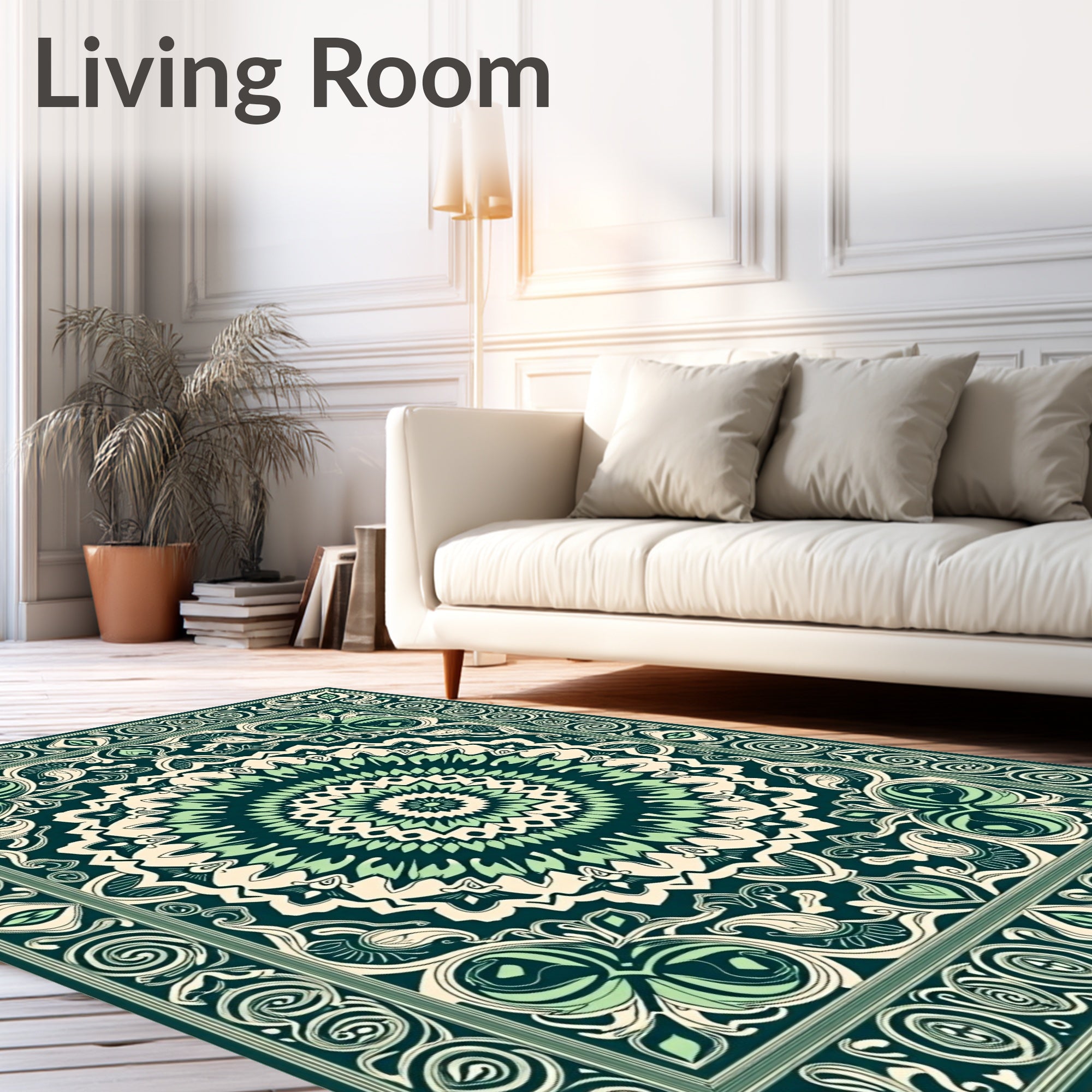 Deep Teal Medallion Floral Border Rug