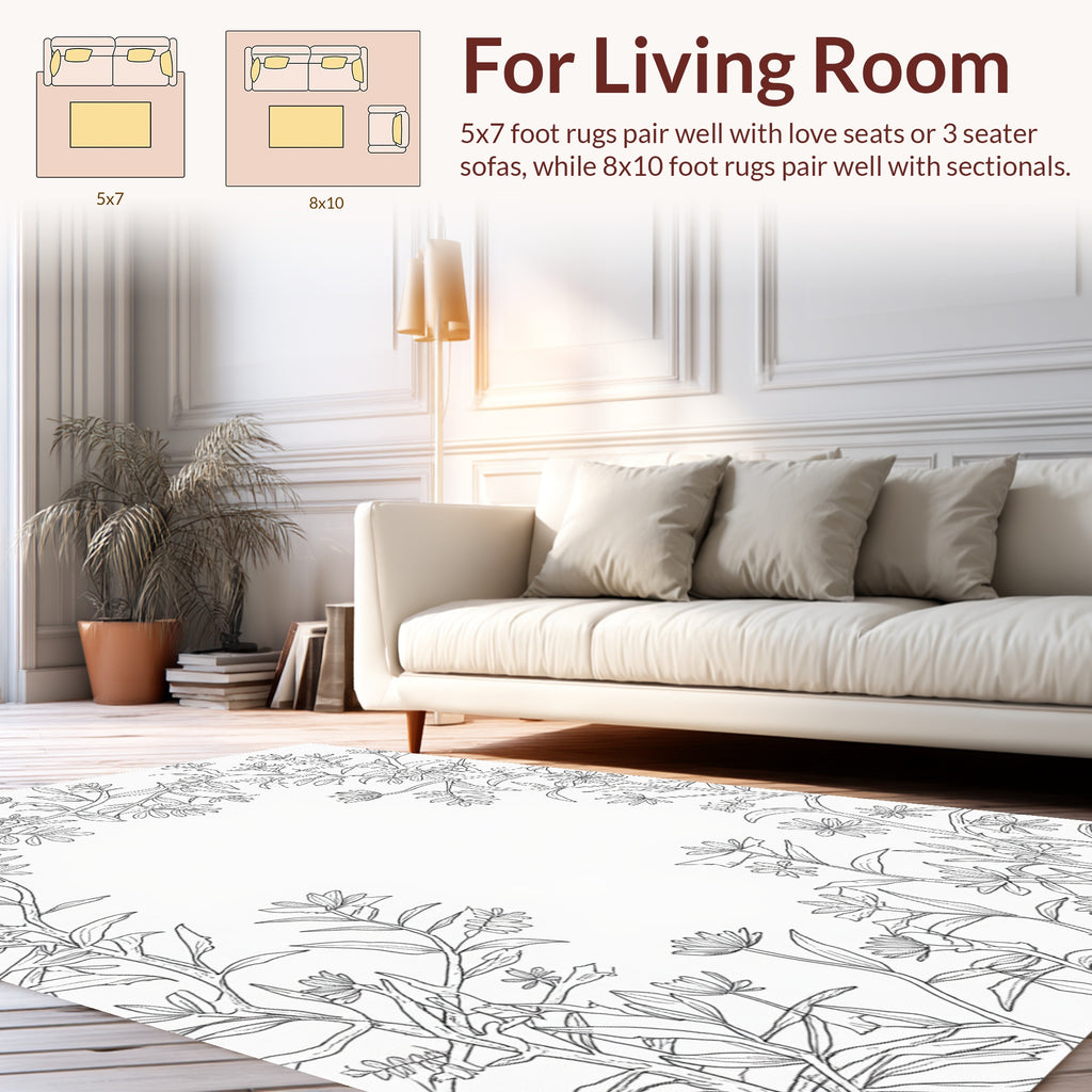 Branching Floral Outline Garden Pattern Rug