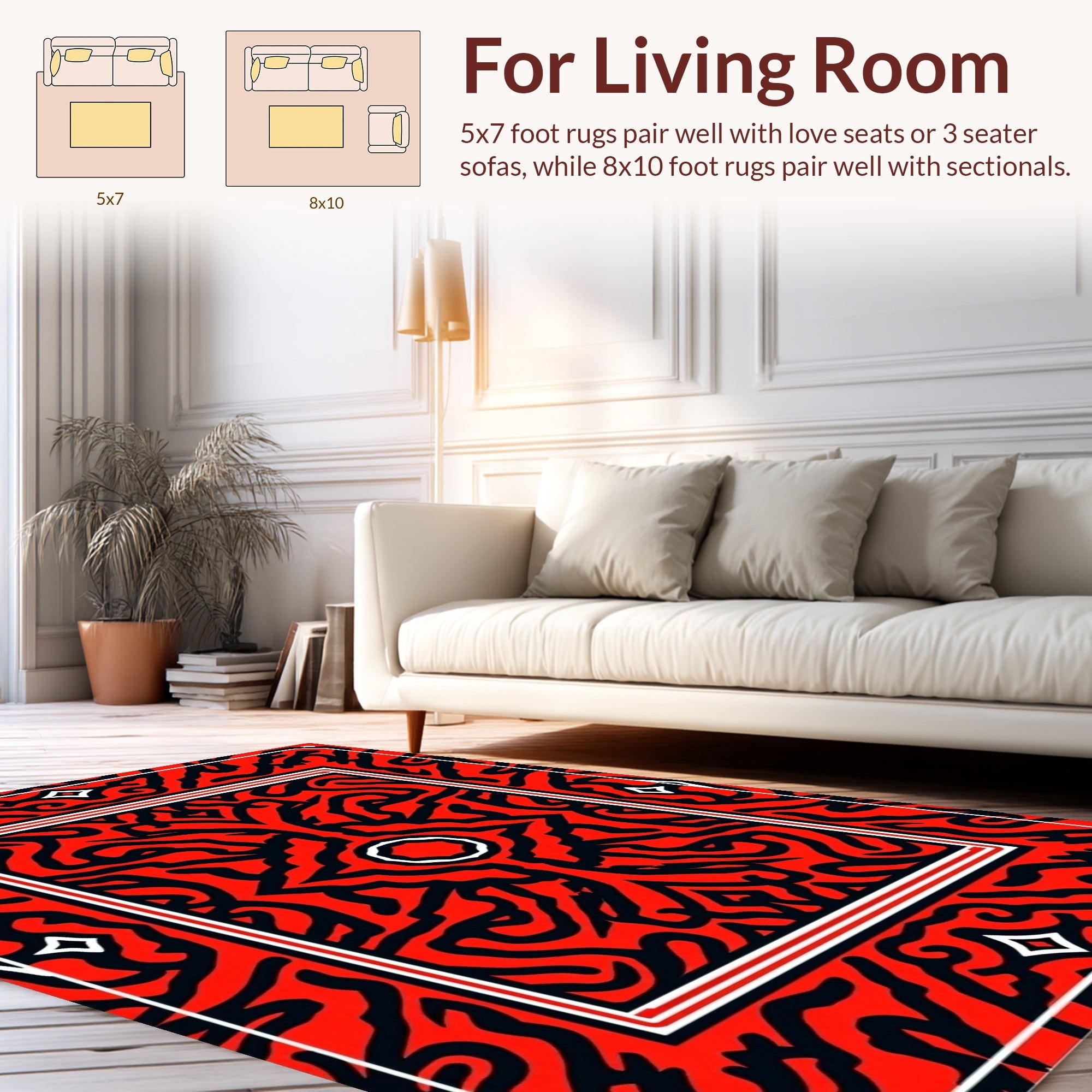 Bold Red Black Abstract Pattern Rug