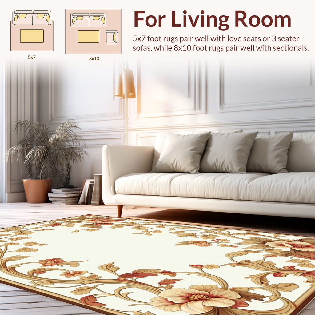 Elegant Floral Swirl Botanical Pattern Rug