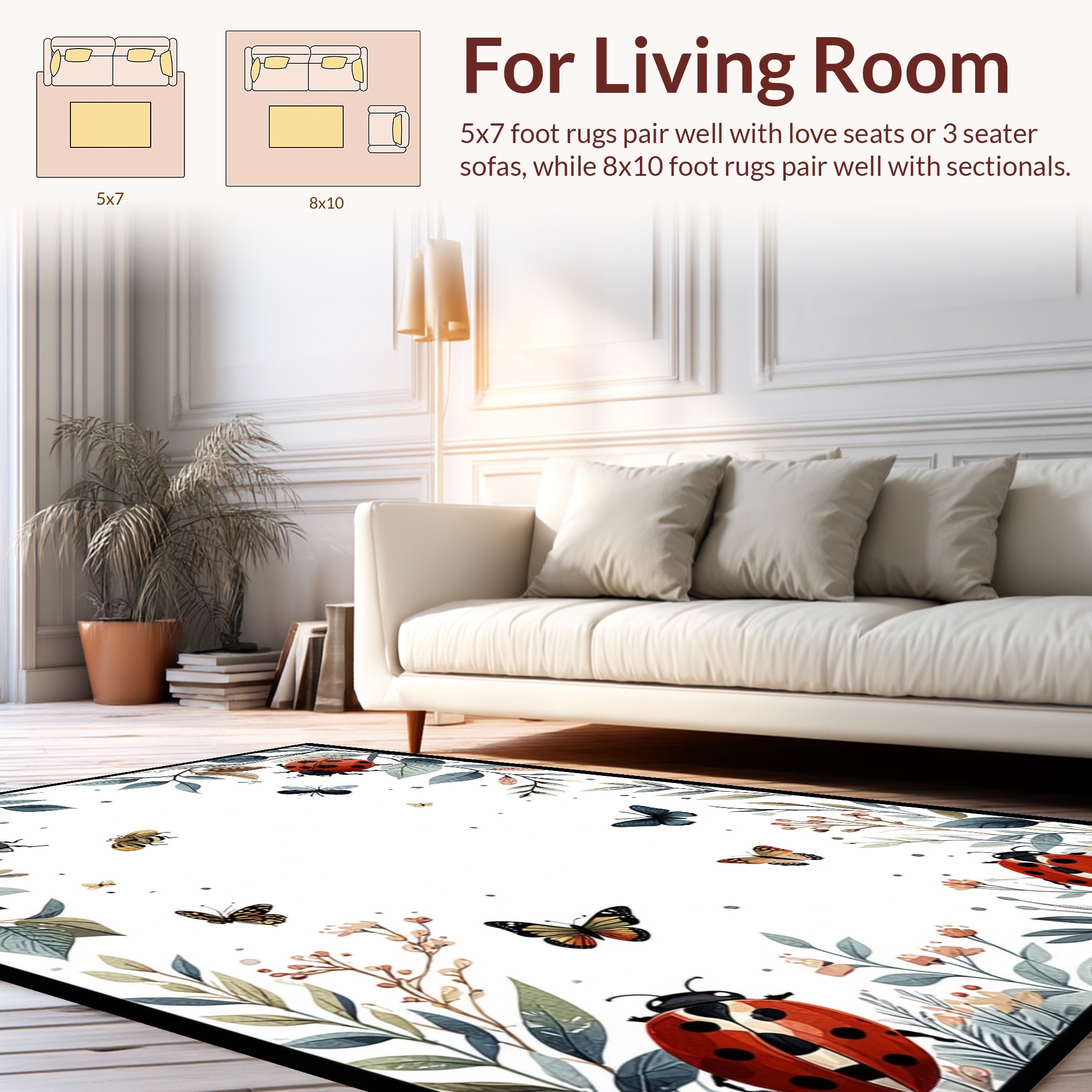 Whimsical Ladybug Butterfly Floral Arrangement Rug