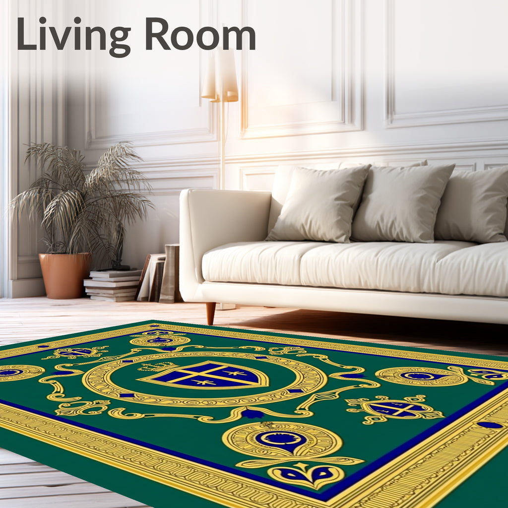 Regal Blue Gold Crest Frame Rug