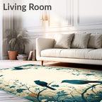 Whimsical Blue Birds Floral Nature Rug