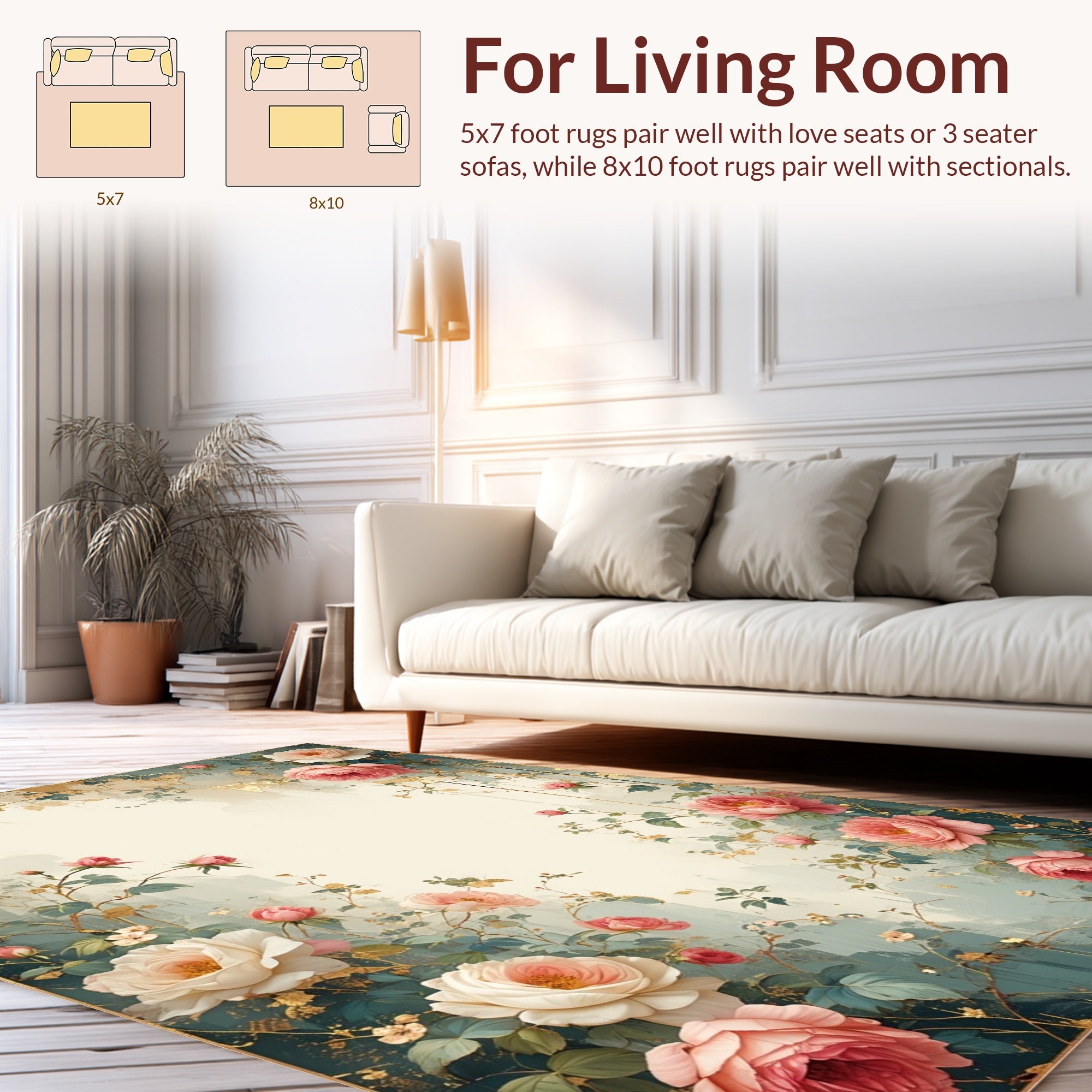 Whimsical Floral Gold Accented Design Rug