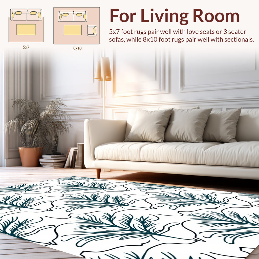 Elegant Teal Leafy Branch Pattern Rug