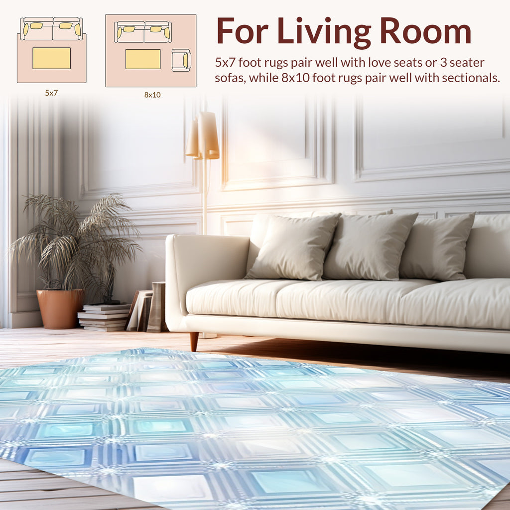 Pale Blue Diamond Quilted Pattern Rug