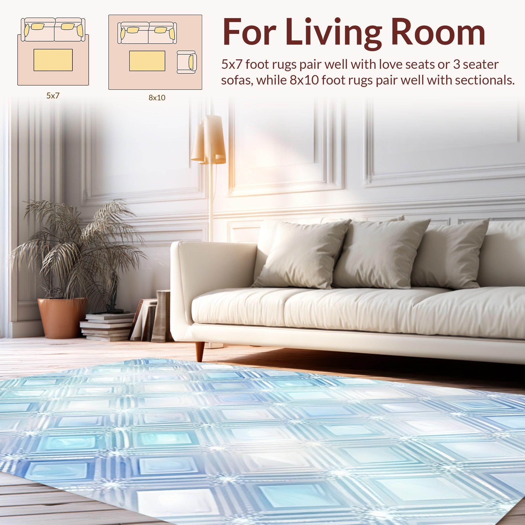 Pale Blue Diamond Quilted Pattern Rug