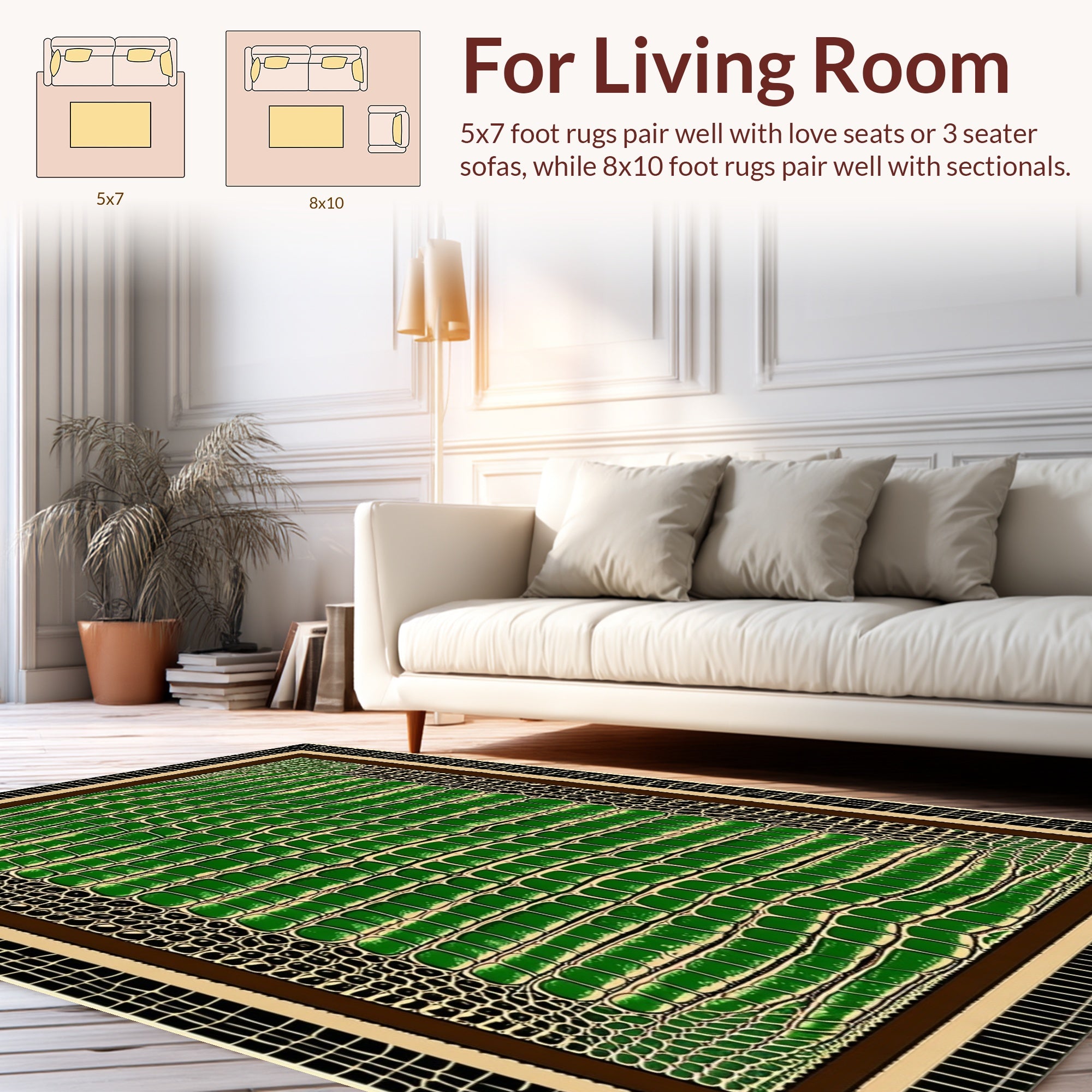 Emerald Crocodile Skin Textured Rug