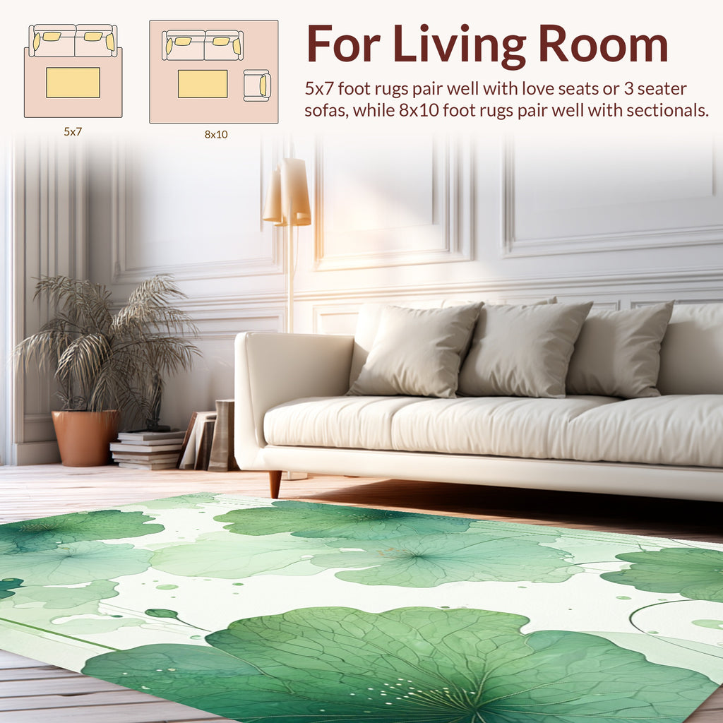 Emerald Green Floral Watercolor Design Rug