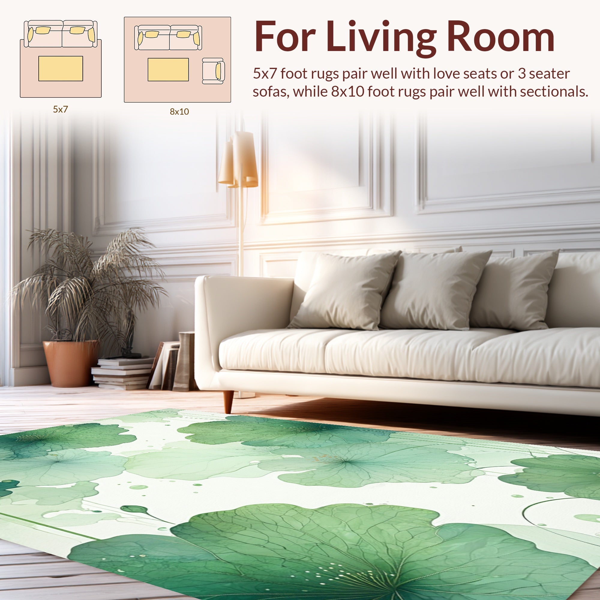 Emerald Green Floral Watercolor Design Rug