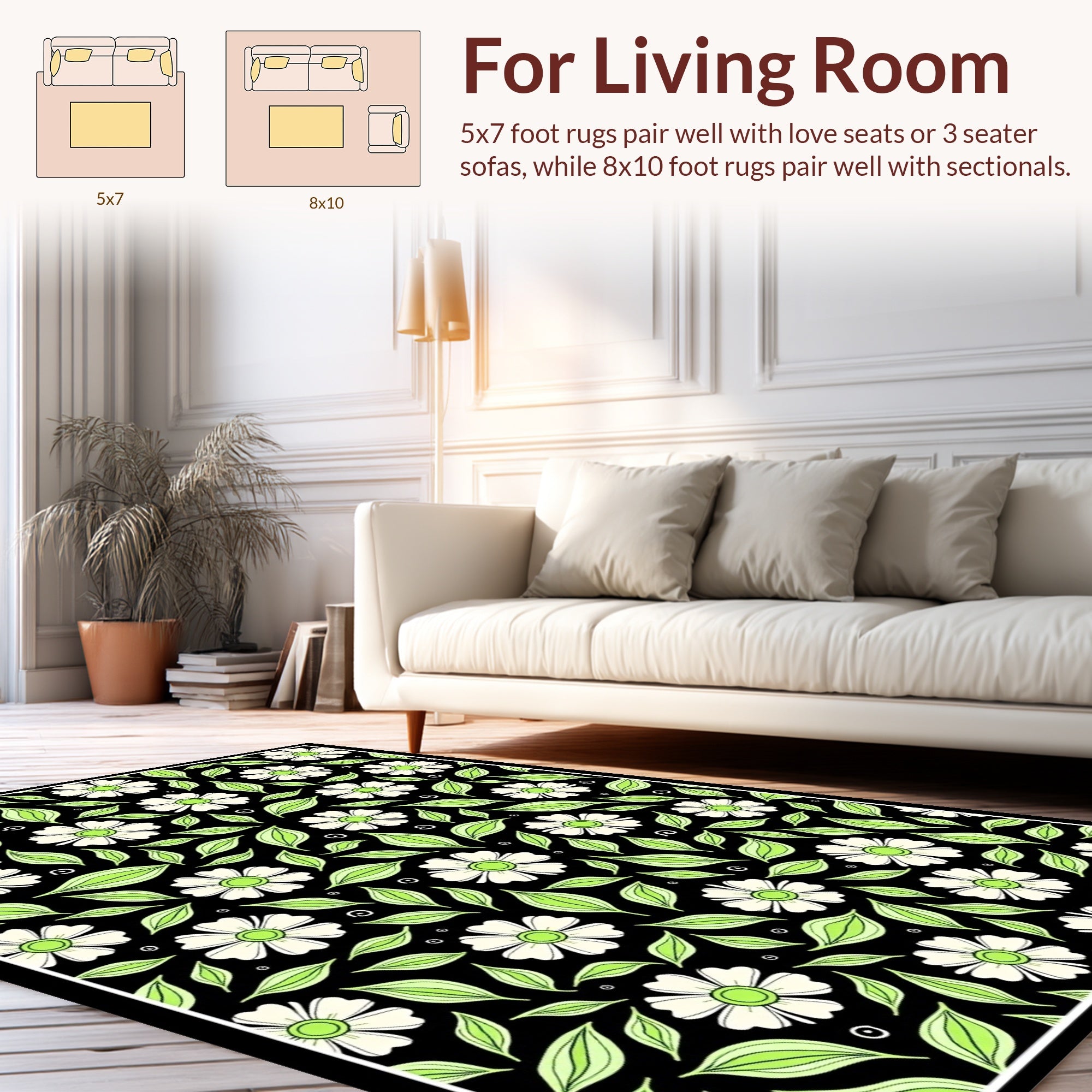 Daisy and Leaf Whimsical Pattern Rug