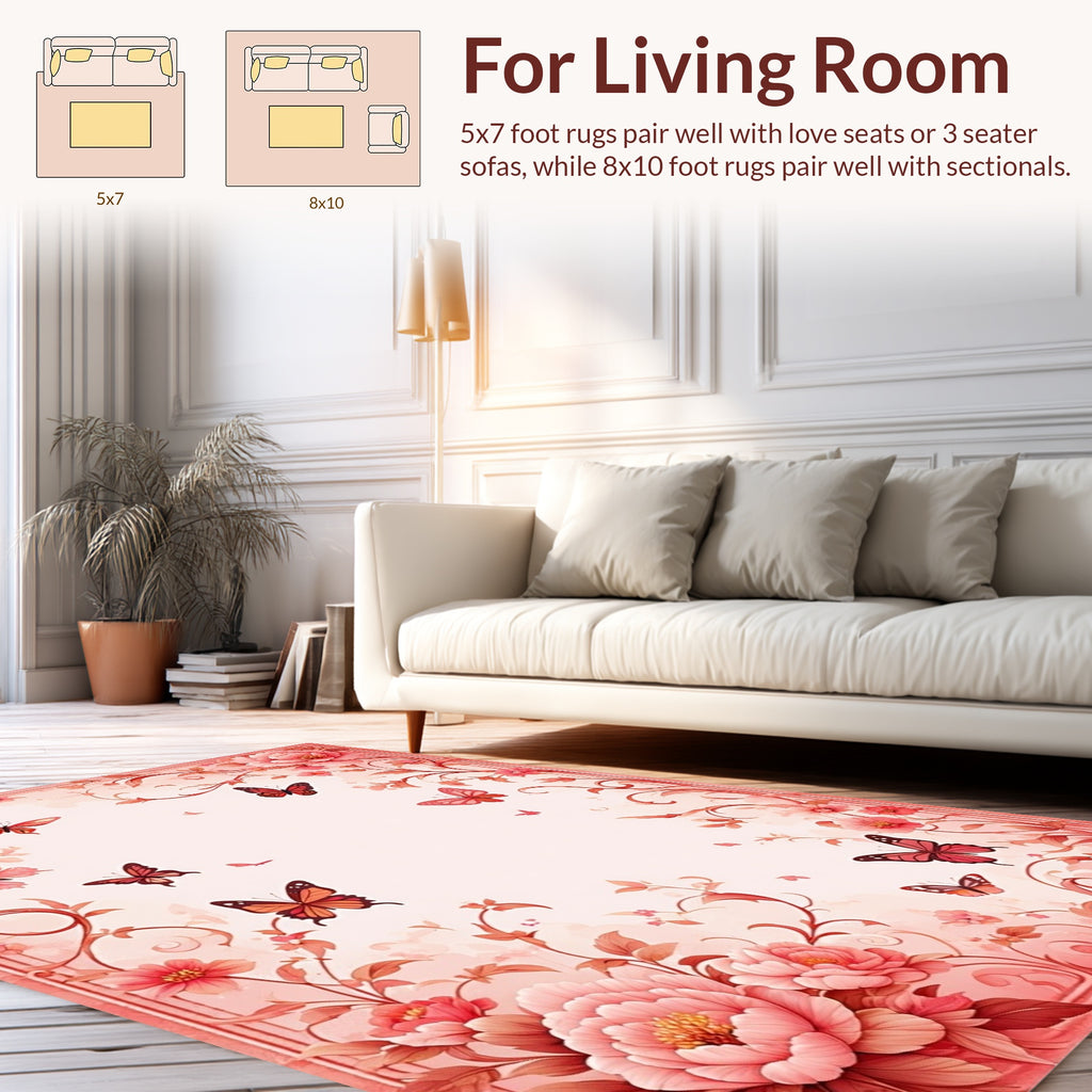 Pink Floral Butterfly Gentle Pattern Rug