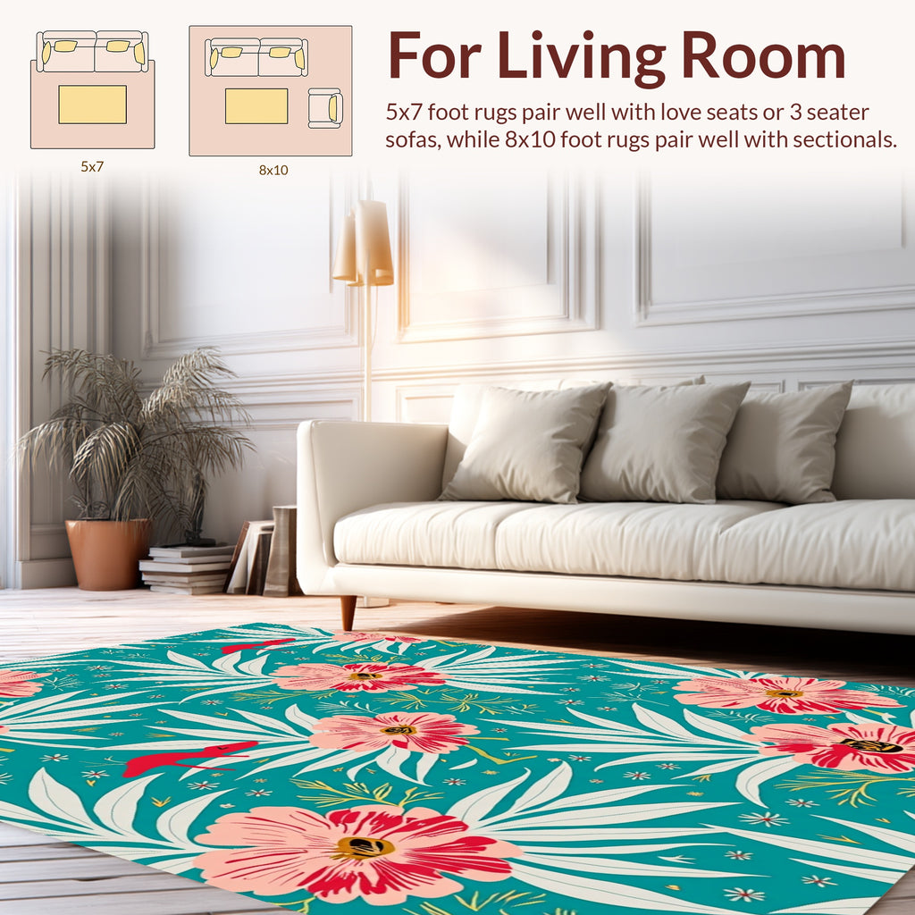 Whimsical Floral Crimson Creatures Design Rug