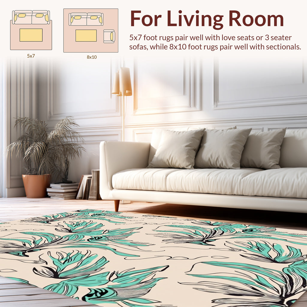 Abstract Teal Black Floral Swirl Rug