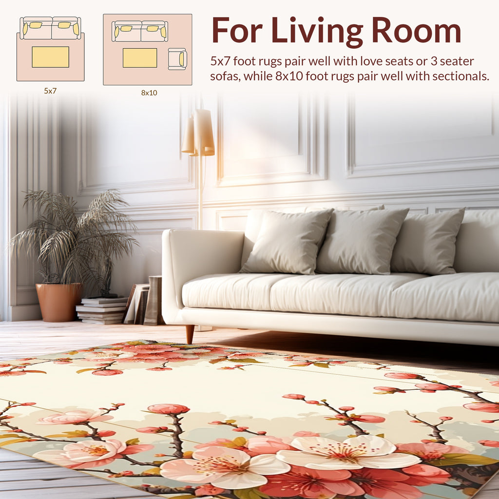 Cherry Blossom Branch Floral Accent Rug