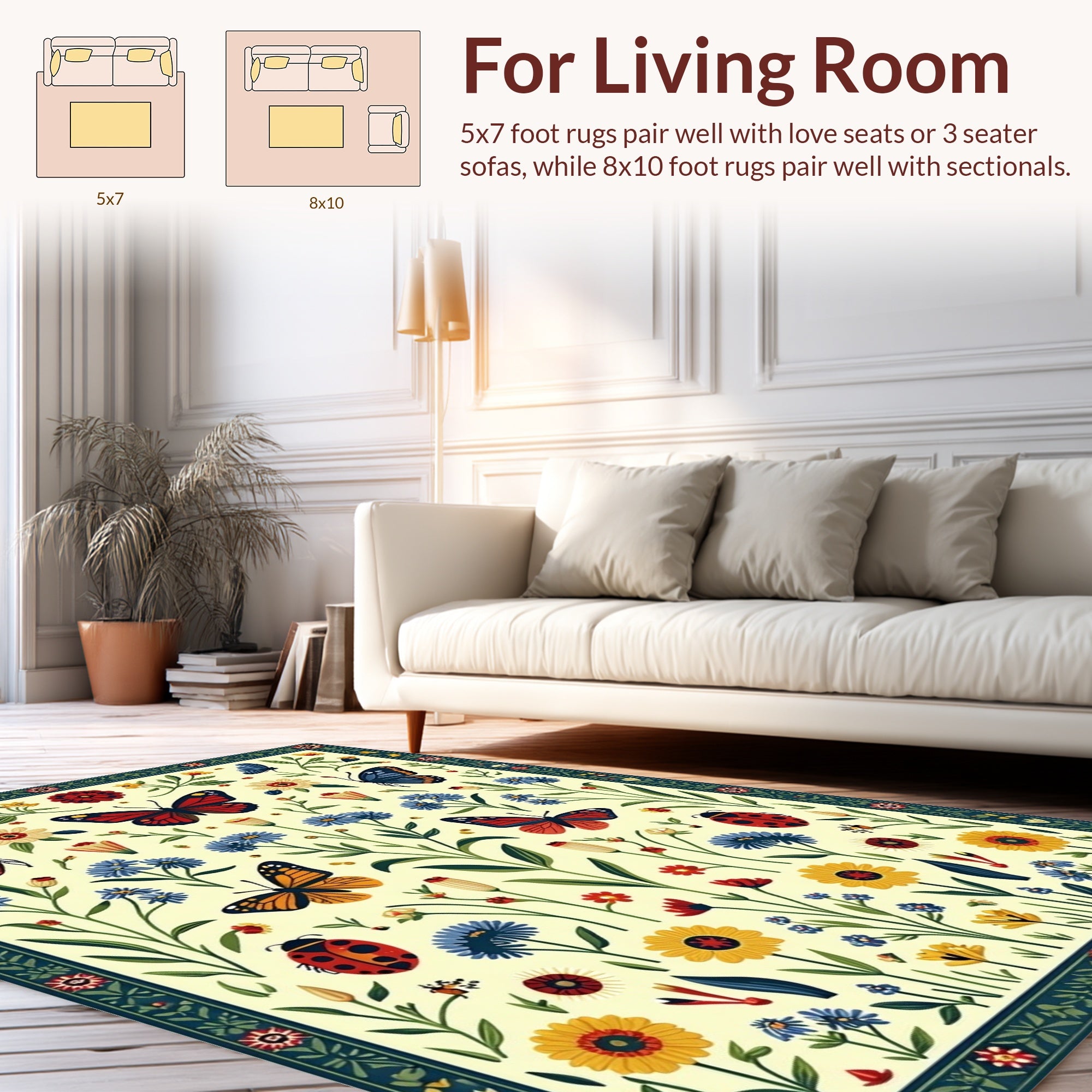 Whimsical Butterflies Garden Blooms Rug