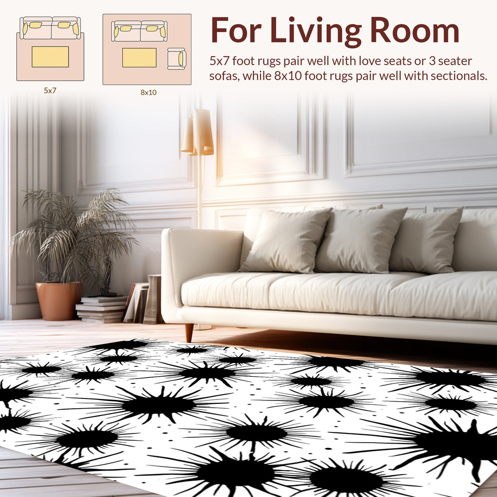 Black Splatter Starburst Pattern Rug