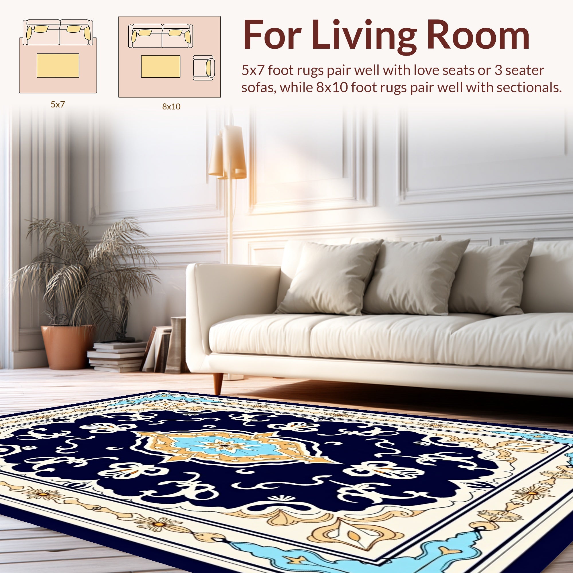 Navy Swirl Floral Symmetry Design Rug