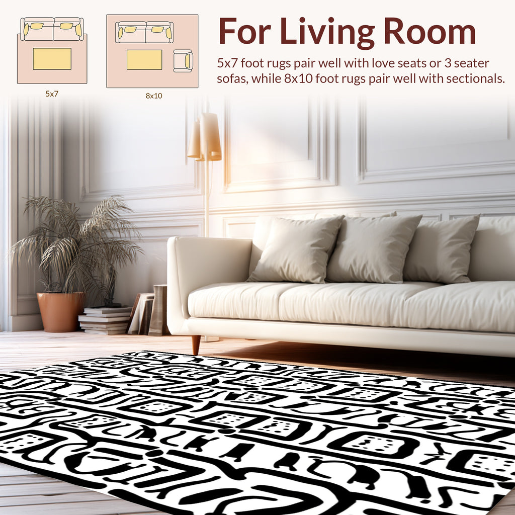 Tribal Abstract Black White Rug